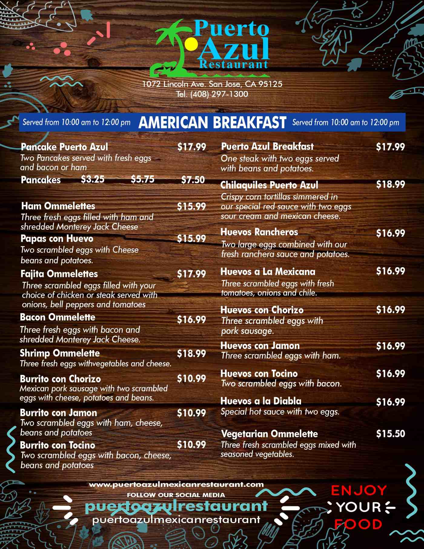 Puerto Azul food menu page 1