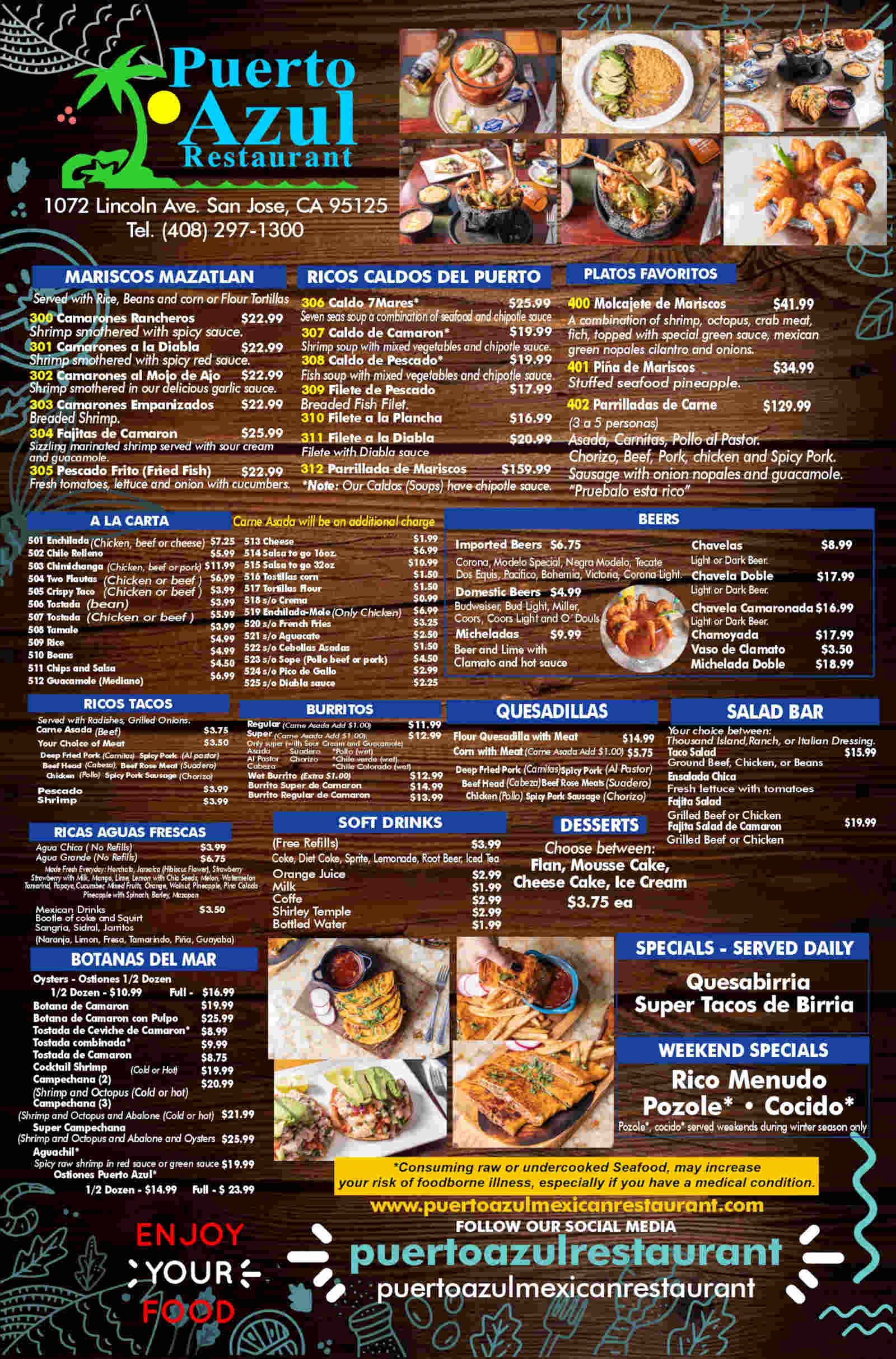 Puerto Azul food menu page 2