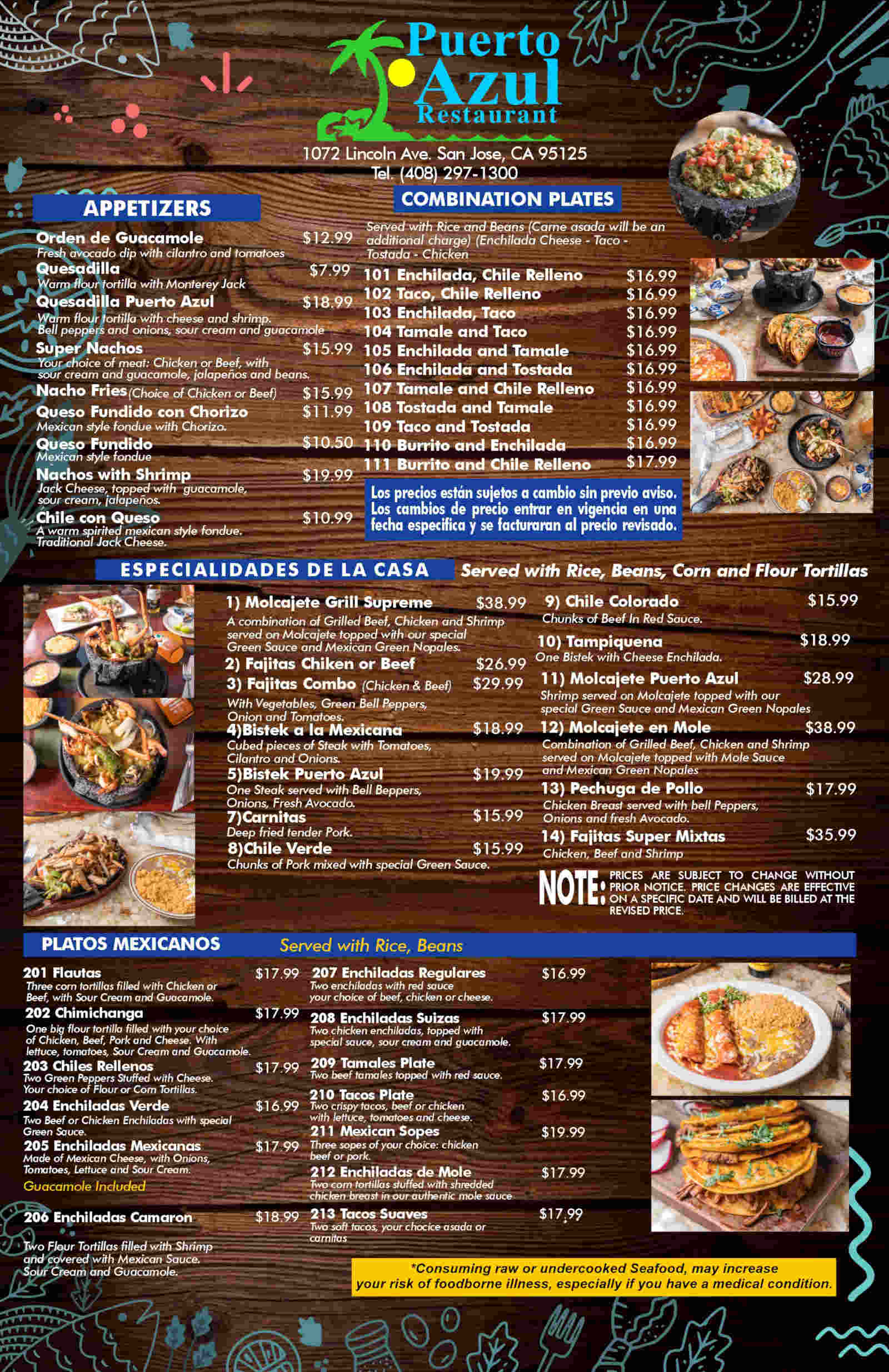 Puerto Azul food menu page 3